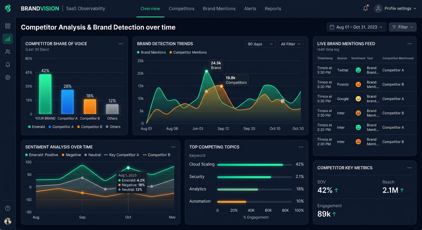 Organic Brand Detection showing competitor brands discovered automatically in AI responses